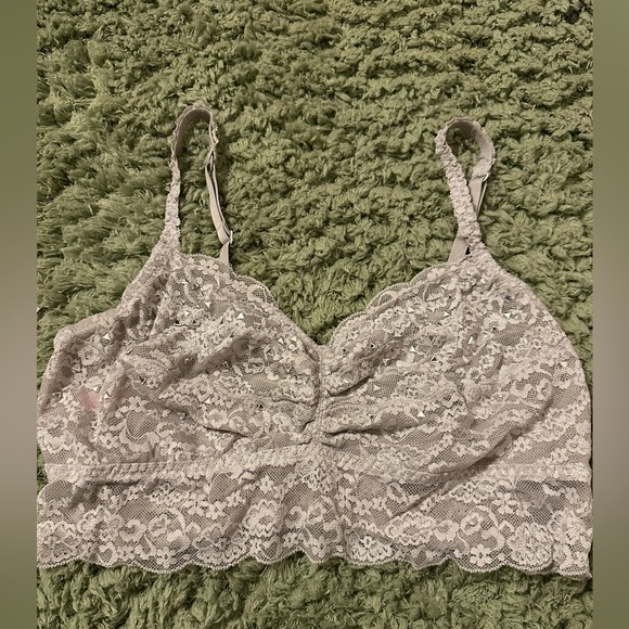 PINK Victoria's Secret Other - Victorias Secret Pink Gray Bling Stone Embellished Ruched Lace Cami Bra